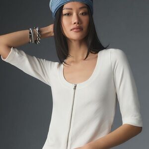 Anthropologie White Zip-Front Top